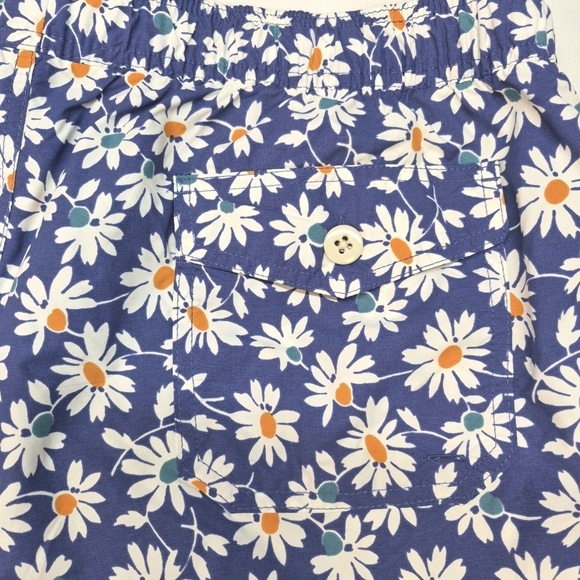 J. Crew Mens Blue Floral Swim Trunks with Orange Accents - Picture 4 of 7